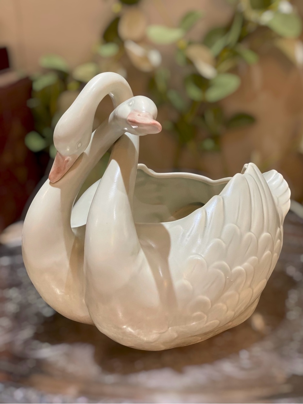 Vintage Large Fitz and Floyd Swan Centerpiece Planter Bowl Love Entwined Necks